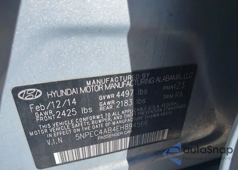 2014 Hyundai Sonata Limited 2.0T from USA, damaged, VIN 5NPEC4AB4EH894566